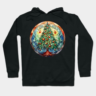 Stained glass window with Christmas tree Hoodie